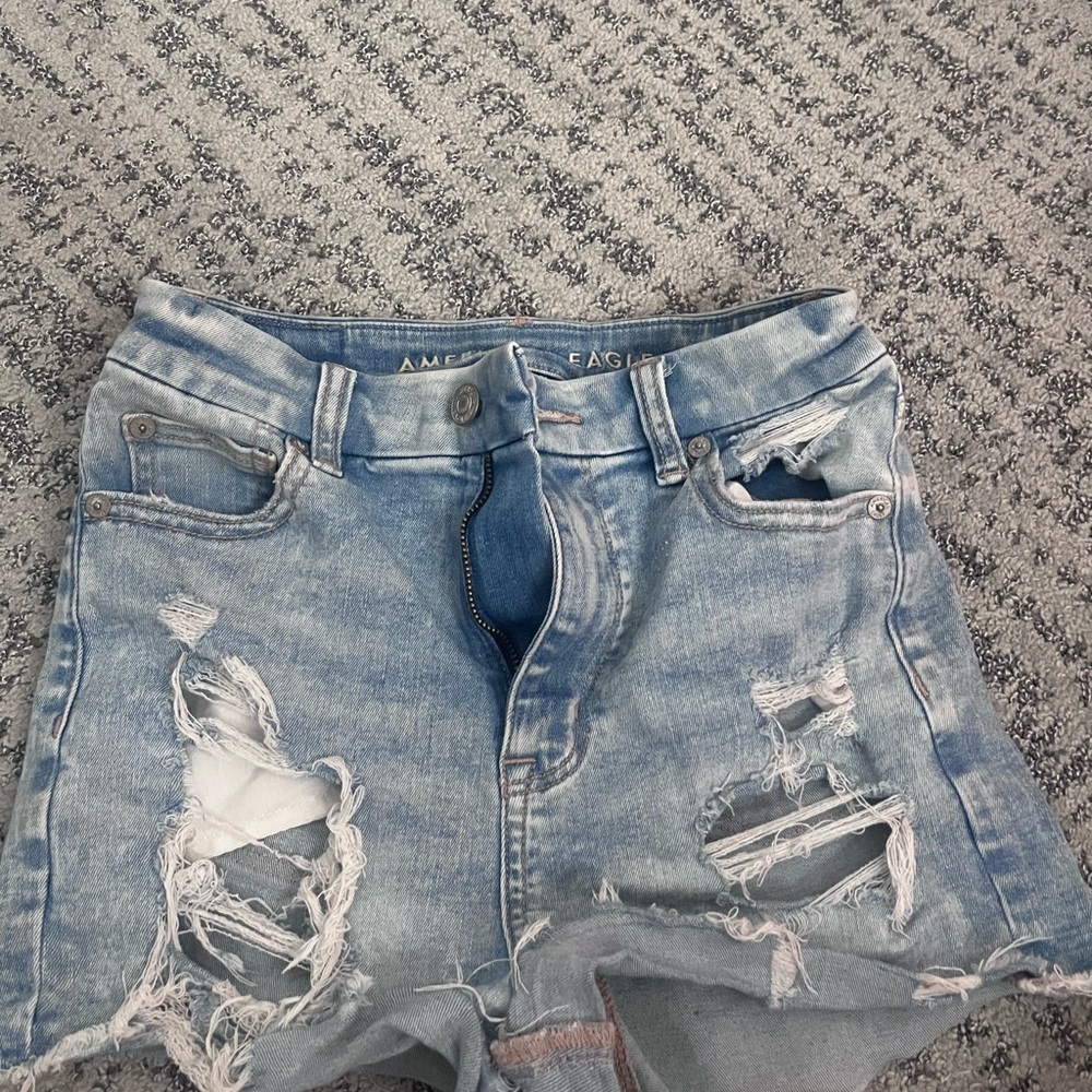 American Eagle Outfitters Distressed Denim Shorts - Light Blue